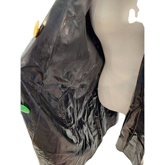 Vintage Mod Red White Plaid Reversible Patent Vinyl Raincoat Wool Swing Coat - Picture 11 of 13